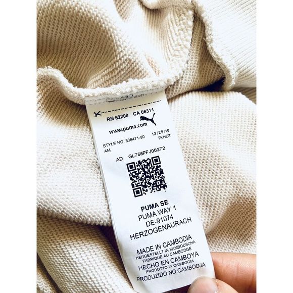 Puma Beige Pink Purple Logo Pullover Hoodie Sz L - Picture 7 of 7